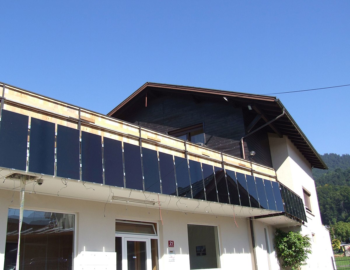 Balcony photovoltaic system on an apartment building in Dornbirn, Austria